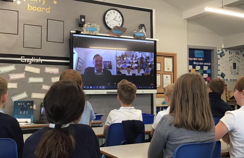 Jason McCartney MP on a Zoom call with Silver Class from St John's J&I School, Golcar