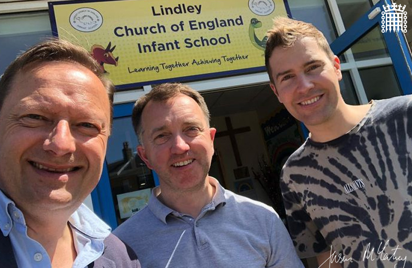 Jason McCartney MP attends Lindley Infant School Summer Craft Fair with Cllr Adam Gregg and David Heathcote