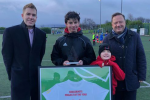 Cllr Adam Gregg, Mabel, Enzo and Jason McCartney MP at Westend Juniors FC