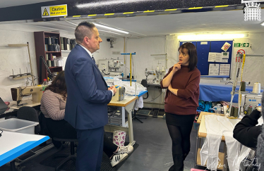 Jason McCartney MP visits Oh Sew Whitty clothing studio in Lintwaite